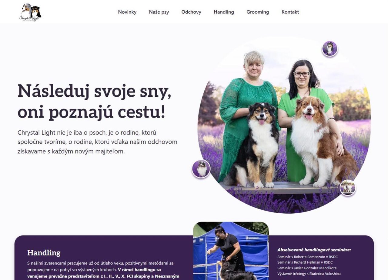 Úvodná stránka webu chrystallightkennel.sk
